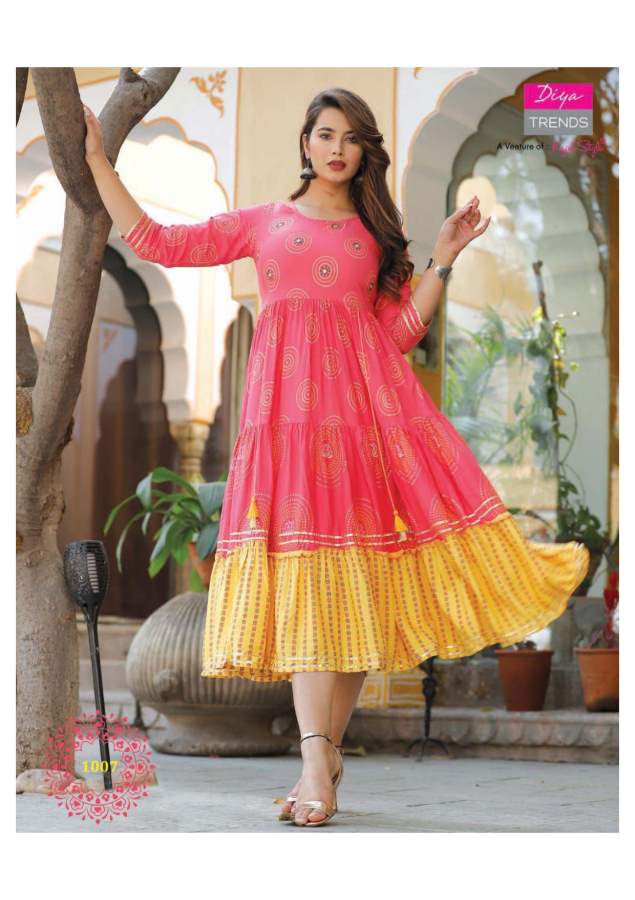 Groom 1 Ethnic Wear Rayon Printed Designer Latest Fancy Anarkali Kurti Collection